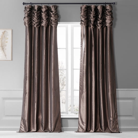 Mushroom Ruched Solid Faux Silk Taffeta Room Darkening Curtain (1 Panel), Mushroom, 50W X 108L