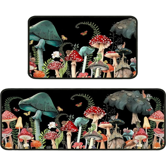 Mushroom Rug Kitchen Floor Mats for in Front of Sink, Anti Fatigue Floor Mat for Kitchen, Padded Kitchen Mats for Standing and Mushroom Kitchen Matt for Standing for Kitchen Decor 17"X30"+17"X47"