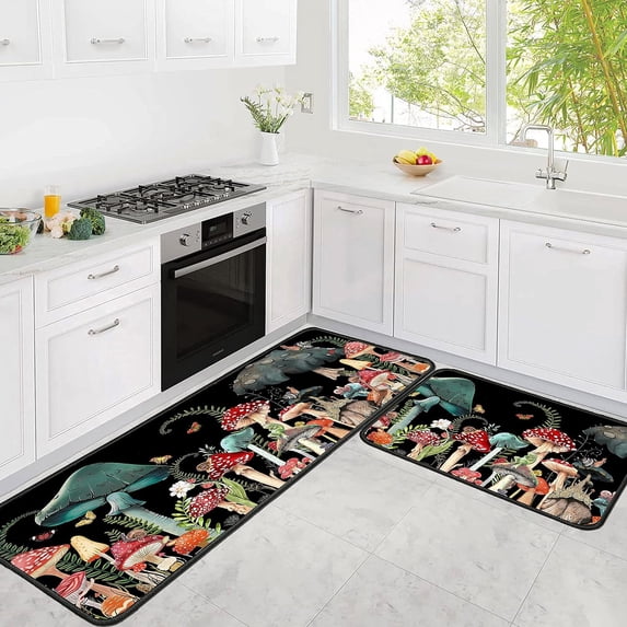 Mushroom Rug Kitchen Floor Mats for Sink, Anti Fatigue Floor Mat for Kitchen, Padded Kitchen Mats for Standing and Mushroom Kitchen Matt for Standing for Kitchen Decor 17"X30"+17"X47"