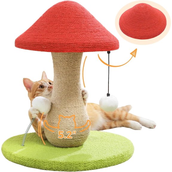 Mushroom , Scratcher Cute with Sisal Covered & Pompoms , Mushroom for Indoor Cats