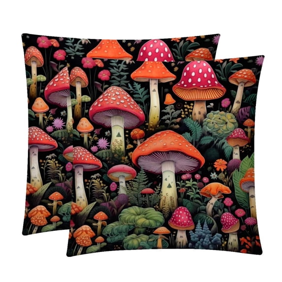 Mushroom Set of 2 Velvet Throw Pillow Covers Inserts for Bed Pillow, Decorative Pillows - 16x16 18x18 20x20 Inches with Unique Patterns for Various Occasions