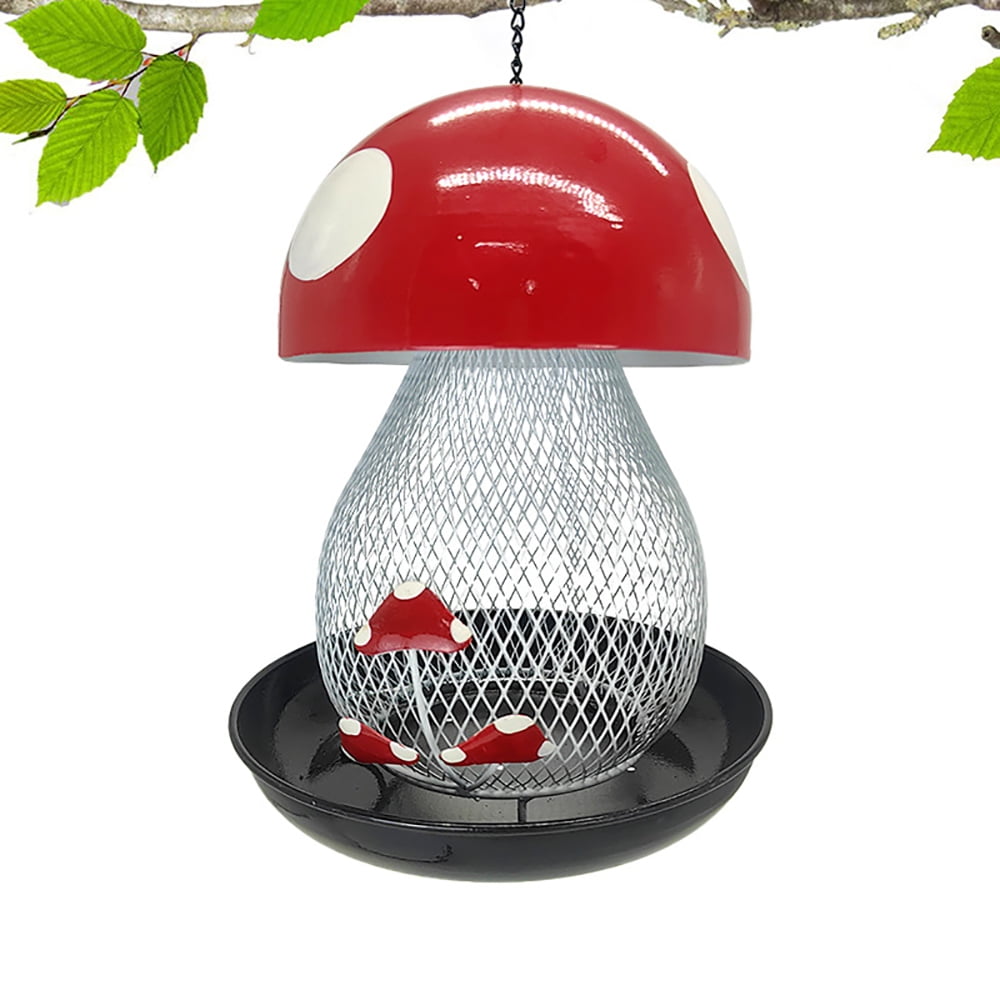 Mushroom Shape Hummingbird Feeder, Red Metal Bird Feeder Outside Hanging Bird Feeder Squirrel Proof Bird Feeder Outdoors and Garden Yard Decoration