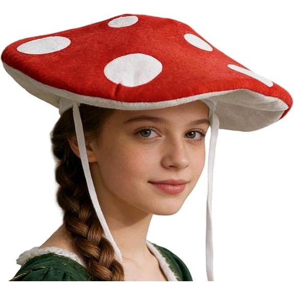 Mushroom Shaped Hat Party Cap with Wide Brim. Handmade Funny Plush Beret Cosplay Dress up Props Headgear for Festivals in Red Nature