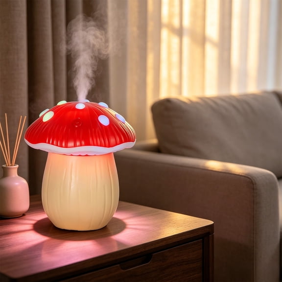 Mushroom Shaped Humidifier with Colorful Night Light, USB Powered Aroma Diffuser for Bedroom Desk, Small Humidifier for Home Office