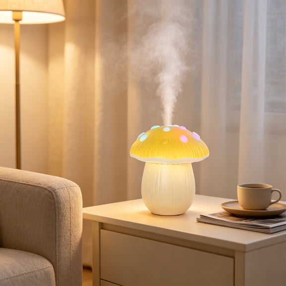 Mushroom Shaped Humidifier with Colorful Night Light, USB Powered Aroma Diffuser for Bedroom Desk, Small Humidifier for Home Office