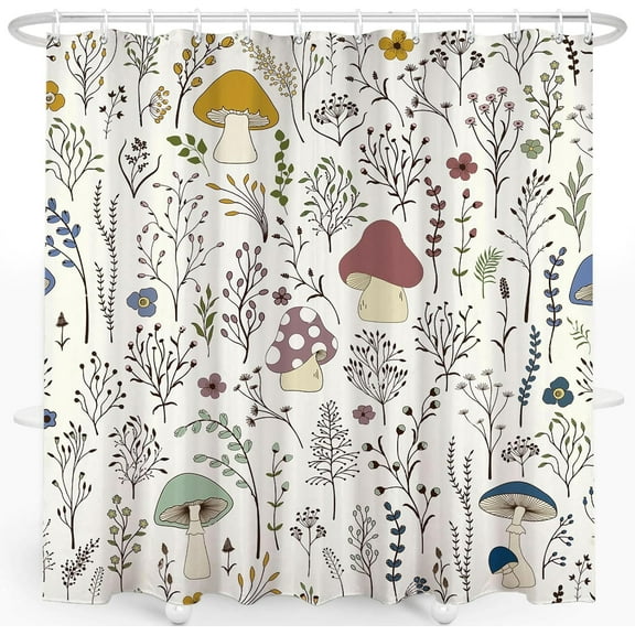 Mushroom Shower Curtain, Cute & Funky Waterproof Polyester Fabric Shower Curtain Set with 12 Hooks Bathroom Decor, 72x72 Inches(04)