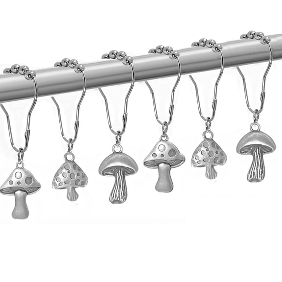 Mushroom Shower Curtain Hooks, Mushroom Bathroom Decor Boho Retro Cute Shower Curtain Hooks Rings Country Cottagecore Decorative Shower Curtain Hooks