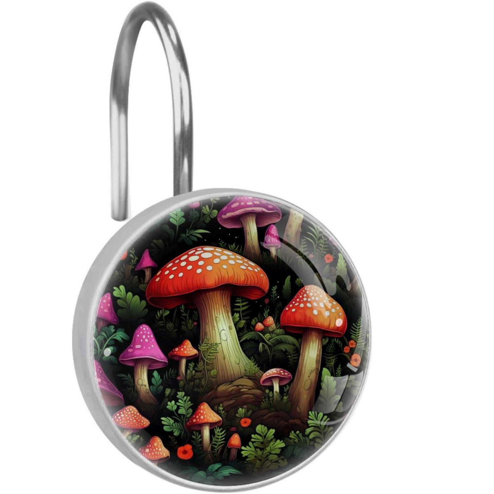 Mushroom Shower Curtain Hooks （Set of 12） for Home Hotel Shower Rods Bathroom Crystal Glass ...