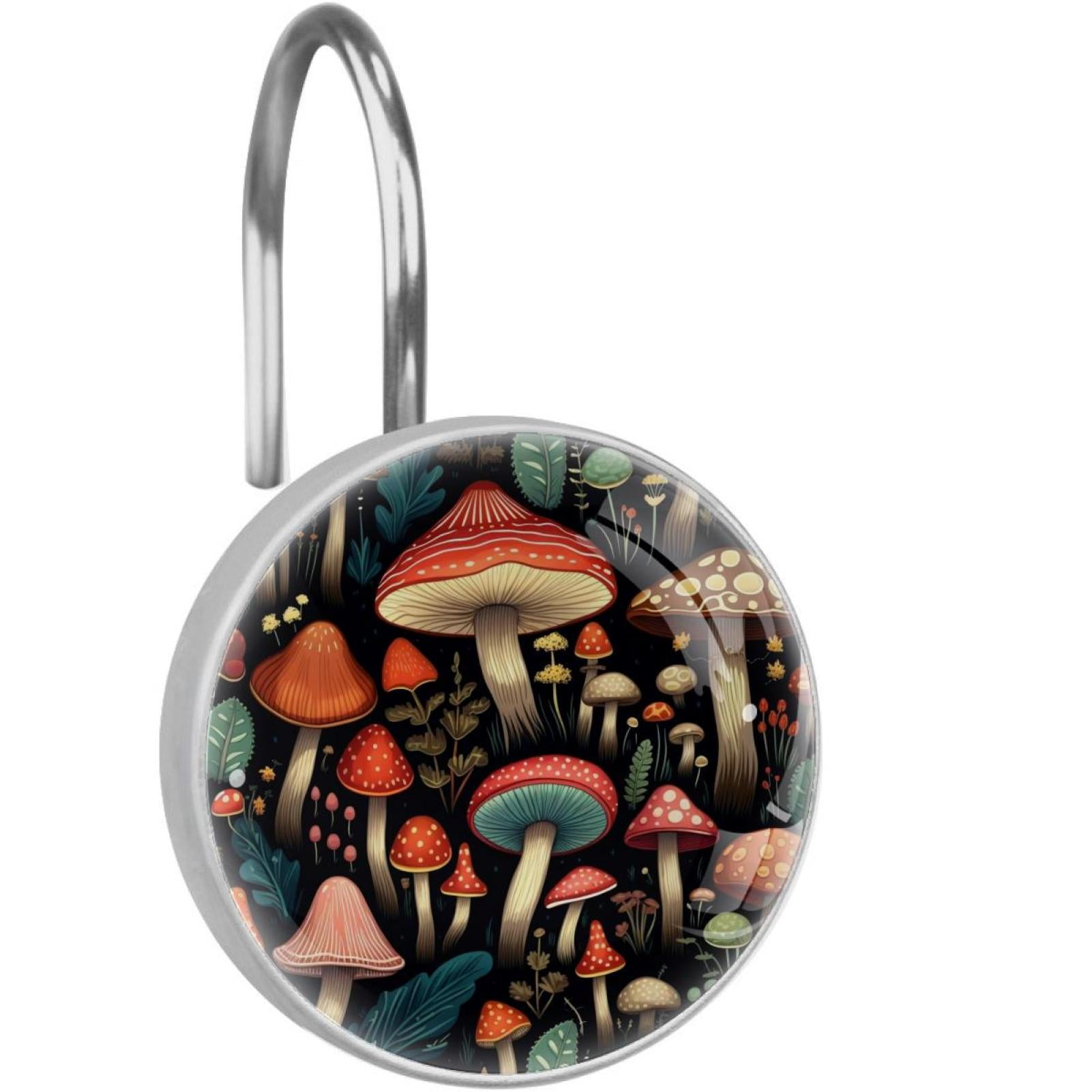 Mushroom Shower Curtain Hooks （Set of 12） for Home Hotel Shower Rods Bathroom Crystal Glass ...