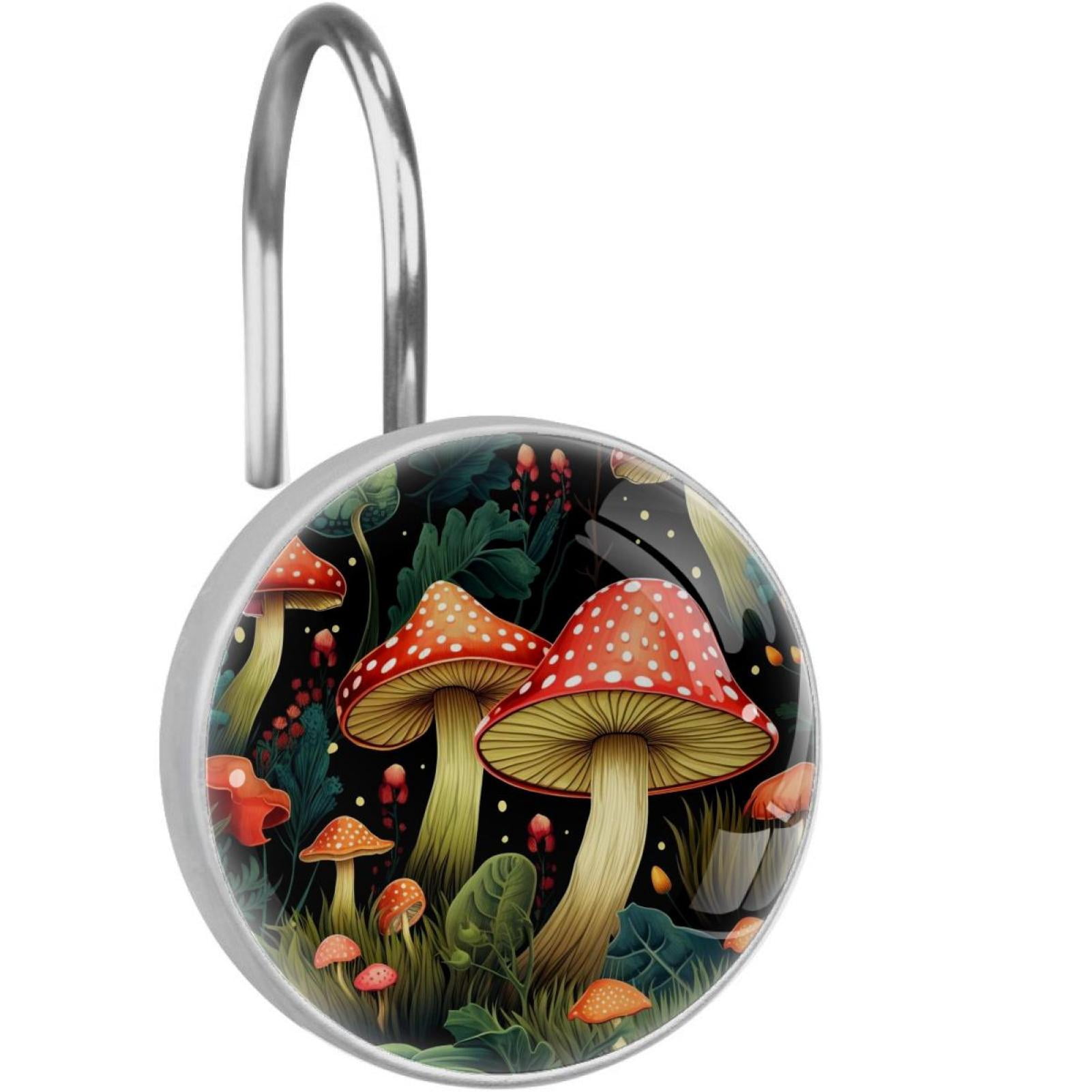 Mushroom Shower Curtain Hooks （Set of 12） for Home Hotel Shower Rods Bathroom Crystal Glass ...