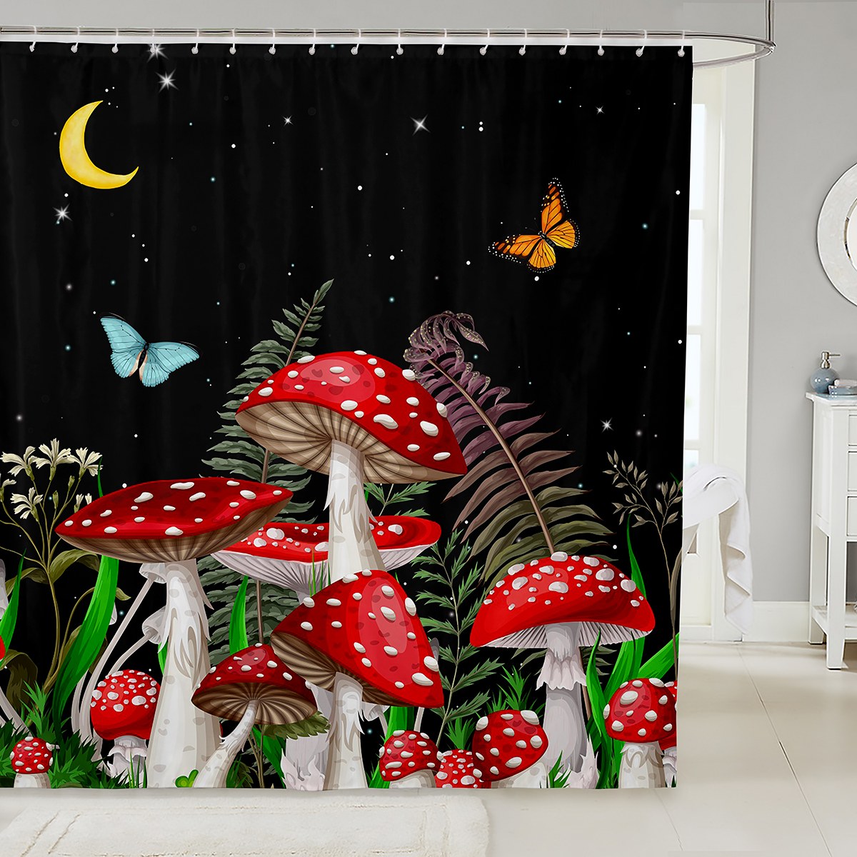 Mushroom Shower Curtain Natural Botanical Fungus Fabric Shower Curtain