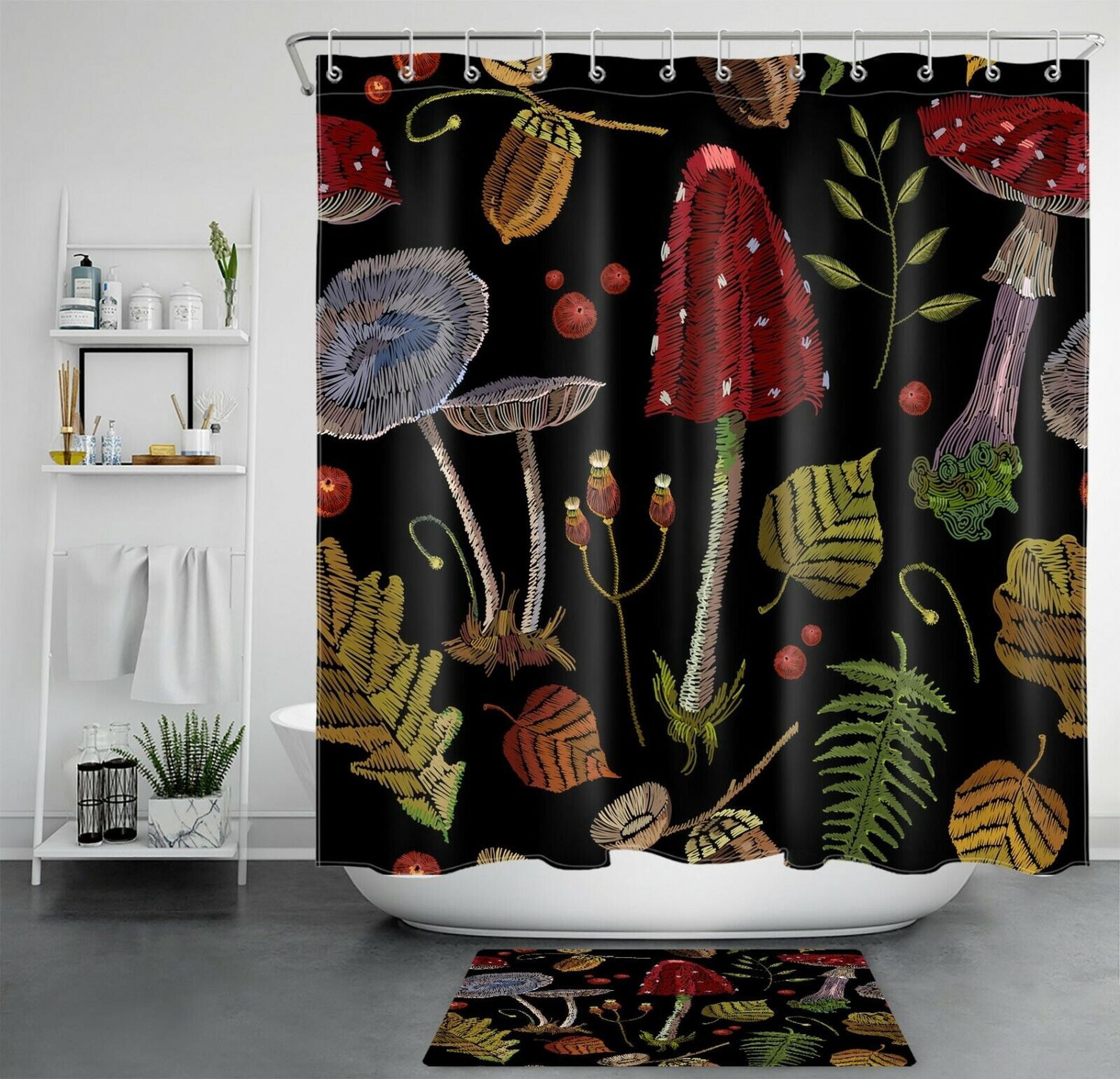 Mushroom Shower Curtain Plants Bathroom - Walmart.com