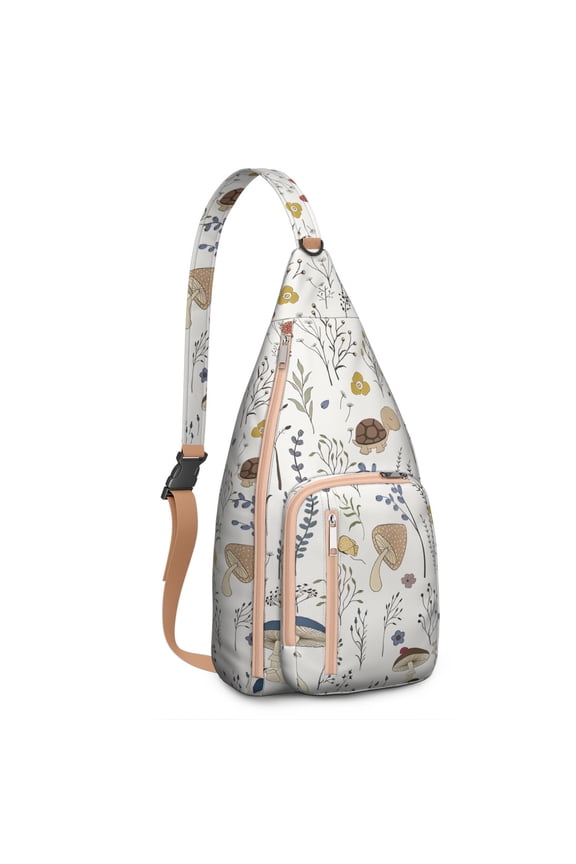 Mushroom Sling Backpack – Fairycore Cottagecore Crossbody Bag with Vintage Fungi Print, Psychedelic Boho Daypack for Witchy Aesthetic, Hiking, and Everyday Magic