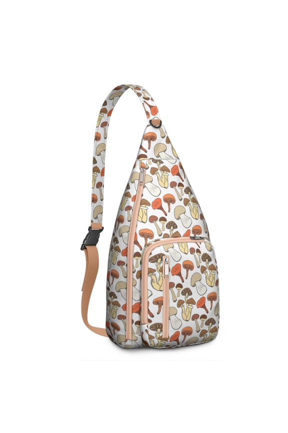 Mushroom Sling Backpack – Fairycore Cottagecore Crossbody Bag with Vintage Fungi Print, Psychedelic Boho Daypack for Witchy Aesthetic, Hiking, and Everyday Magic