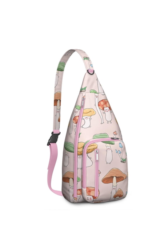 Mushroom Sling Backpack – Fairycore Cottagecore Crossbody Bag with Vintage Fungi Print, Psychedelic Boho Daypack for Witchy Aesthetic, Hiking, and Everyday Magic