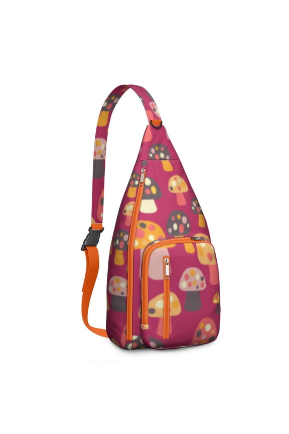 Mushroom Sling Backpack – Fairycore Cottagecore Crossbody Bag with Vintage Fungi Print, Psychedelic Boho Daypack for Witchy Aesthetic, Hiking, and Everyday Magic