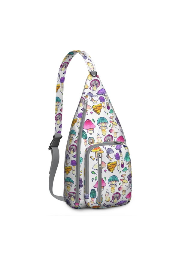 Mushroom Sling Backpack – Fairycore Cottagecore Crossbody Bag with Vintage Fungi Print, Psychedelic Boho Daypack for Witchy Aesthetic, Hiking, and Everyday Magic