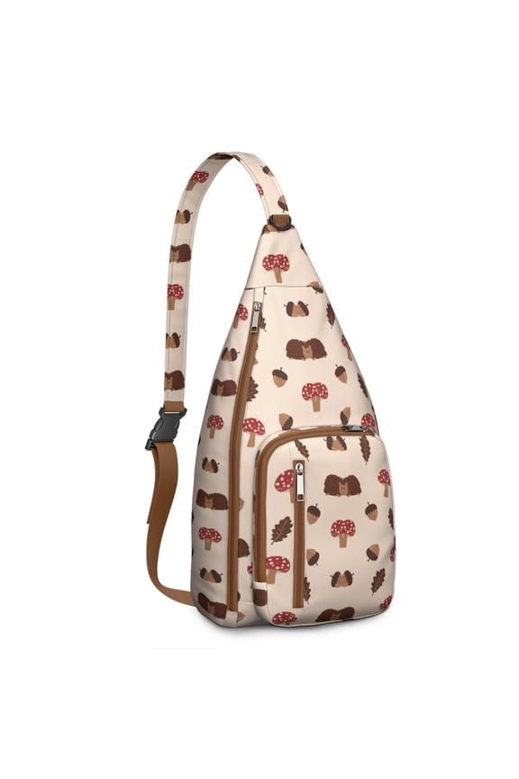 Mushroom Sling Backpack – Fairycore Cottagecore Crossbody Bag with Vintage Fungi Print, Psychedelic Boho Daypack for Witchy Aesthetic, Hiking, and Everyday Magic