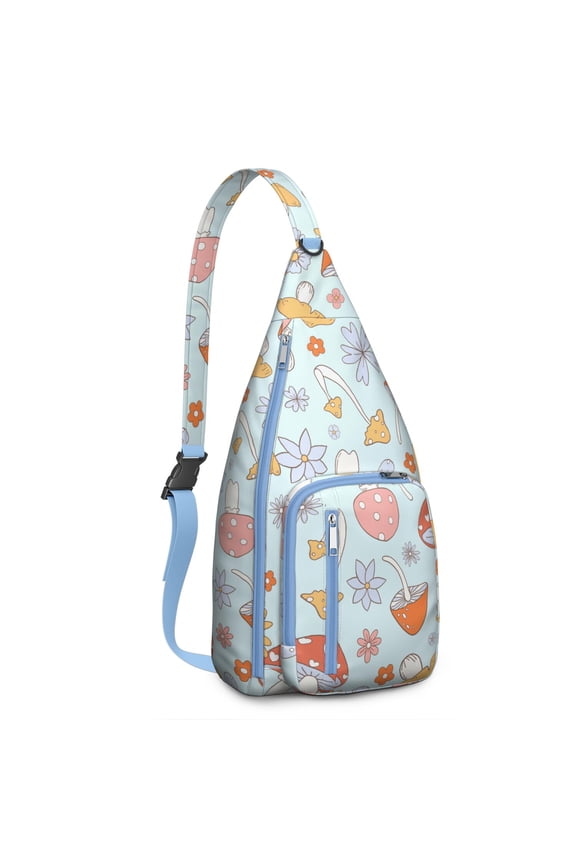 Mushroom Sling Backpack – Fairycore Cottagecore Crossbody Bag with Vintage Fungi Print, Psychedelic Boho Daypack for Witchy Aesthetic, Hiking, and Everyday Magic