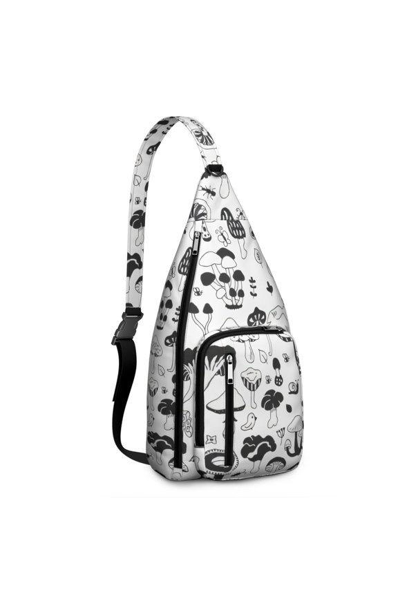 Mushroom Sling Backpack – Fairycore Cottagecore Crossbody Bag with Vintage Fungi Print, Psychedelic Boho Daypack for Witchy Aesthetic, Hiking, and Everyday Magic