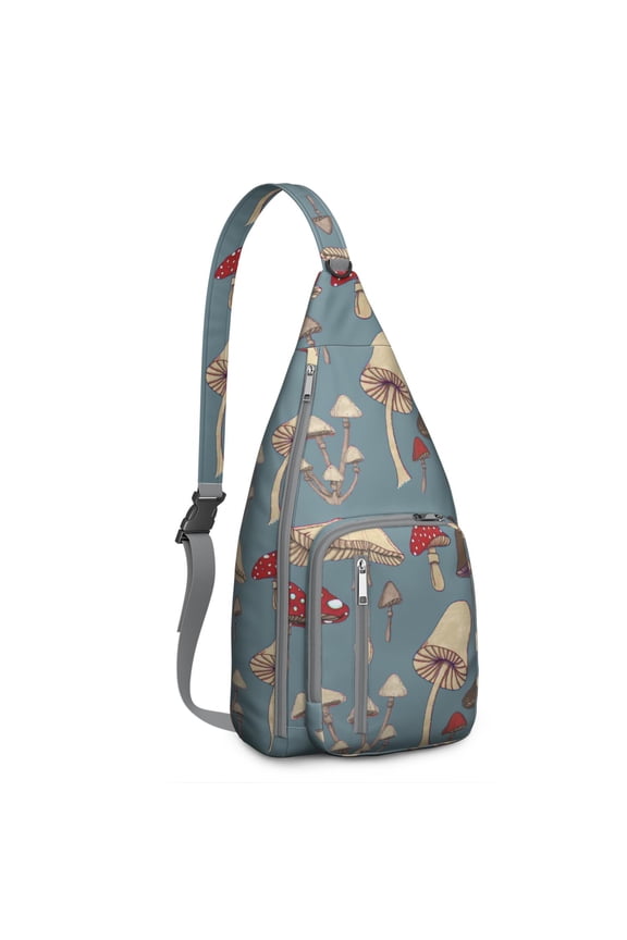 Mushroom Sling Backpack – Fairycore Cottagecore Crossbody Bag with Vintage Fungi Print, Psychedelic Boho Daypack for Witchy Aesthetic, Hiking, and Everyday Magic
