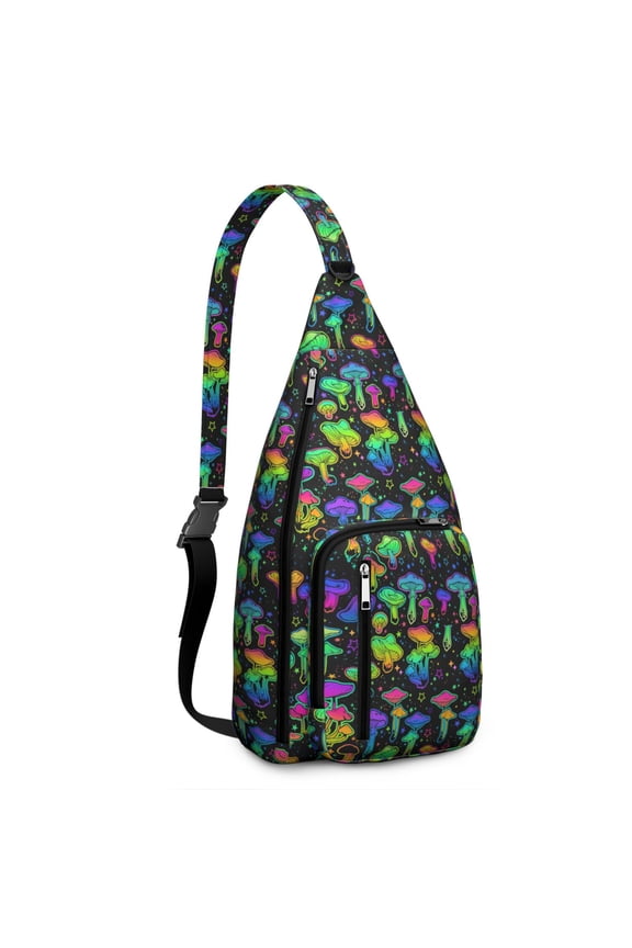 Mushroom Sling Backpack – Fairycore Cottagecore Crossbody Bag with Vintage Fungi Print, Psychedelic Boho Daypack for Witchy Aesthetic, Hiking, and Everyday Magic