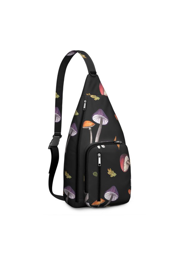 Mushroom Sling Backpack – Fairycore Cottagecore Crossbody Bag with Vintage Fungi Print, Psychedelic Boho Daypack for Witchy Aesthetic, Hiking, and Everyday Magic