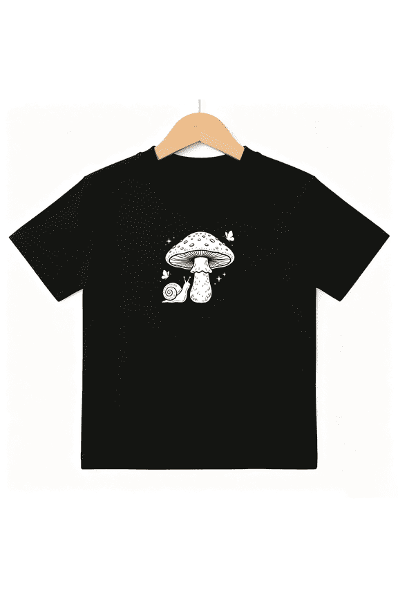 Mushroom Snail Boys Graphic Tee, Cute Cottagecore Nature 100% Cotton Kids Short Sleeve T-Shirt