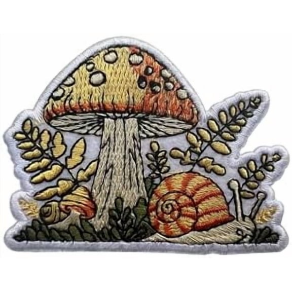 Mushroom and Snail Patches, Size 3" Iron Patch or Sew On Patches for Backpacks Jean Hat Clothes, Forest Mushroom Applique Patches, Embroidered DIY Iron On Patches, Vintage Gift for Boys Girls