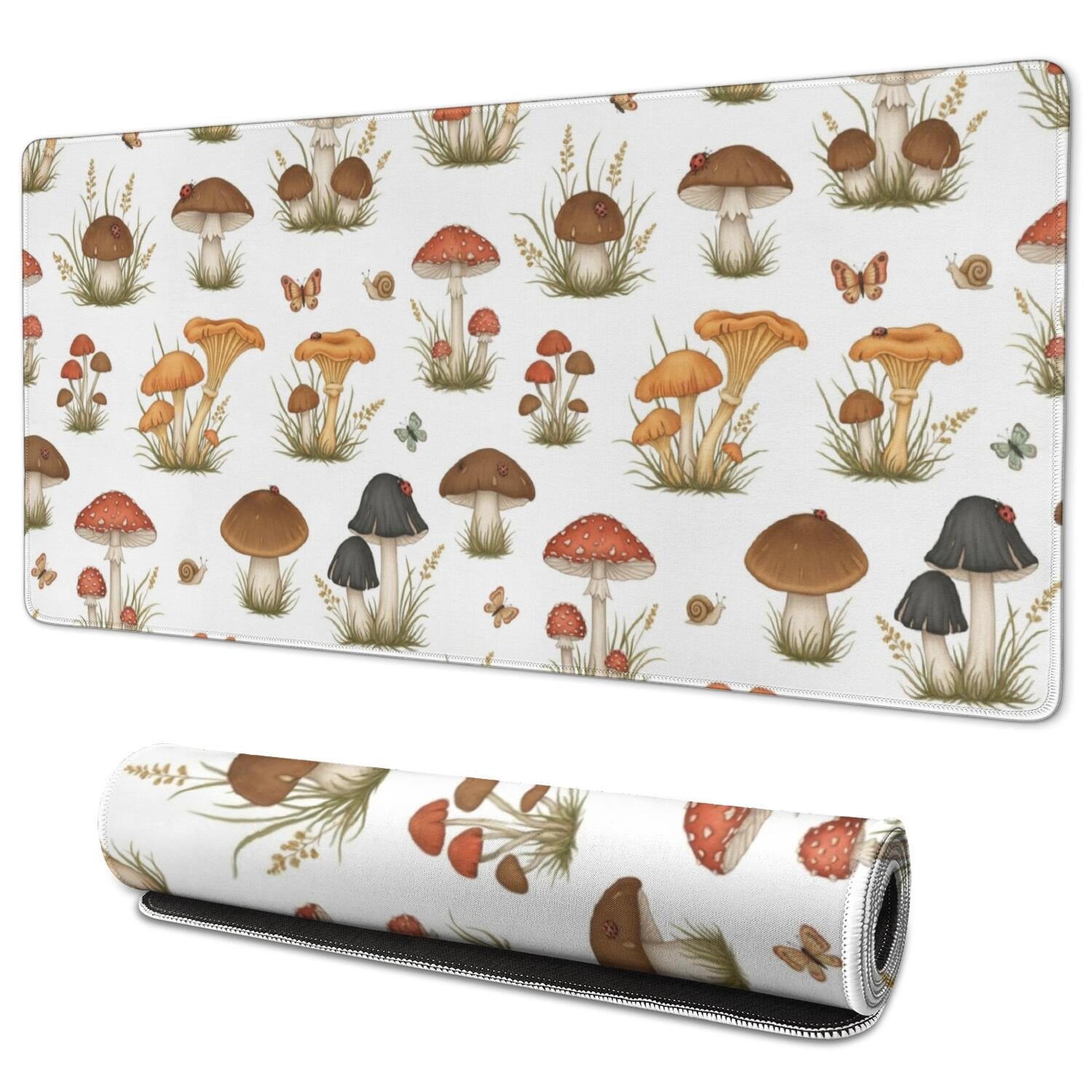 Mushroom and Snail White Pattern Extended Large Mouse Pad, Desk ...