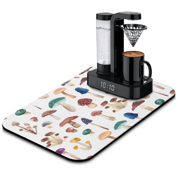 Mushroom & Snails Coffee Drying Mat 19.5x12in, Diatom Mud Kitchen Pads, Amazing Absorbency, Ideal for All Kitchen Counters