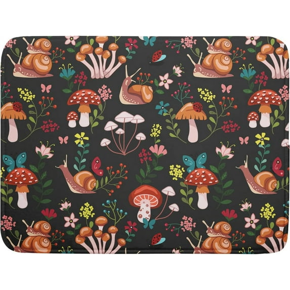 Mushroom with Snails Dish Drying Mat for Kitchen Counter 16x18 Inch, Spring Floral Kitchen Drying Mat,Mushroom Decor Dishes Pad Dish Drainer Rack Mats Absorbent Fast Dry Kitchen Accessories