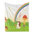 thumbnail image 1 of Mushroom Soft Flannel Fleece Blanket, Bunny with Easter Egg Under Rainbow Happy Rabbit in Nature Kids Theme Fun Design, Cozy Plush for Indoor and Outdoor Use, 50" x 70", Multicolor, by Ambesonne, 1 of 6