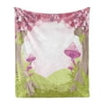 thumbnail image 1 of Mushroom Soft Flannel Fleece Blanket, Cherry Blossom Trees Fairytale Land Forest Surreal Fantasy Wonderland Image, Cozy Plush for Indoor and Outdoor Use, 60" x 80", Green Pink Brown, by Ambesonne, 1 of 5