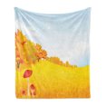 thumbnail image 1 of Mushroom Soft Flannel Fleece Blanket, Fall Season Rural Landscape Wide Meadow on Sunny Day Farm Themed Nature Print, Cozy Plush for Indoor and Outdoor Use, 50" x 60", Orange Blue Red, by Ambesonne, 1 of 5