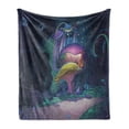 thumbnail image 1 of Mushroom Soft Flannel Fleece Throw Blanket, Big Plant in Fairytale Forest at Midnight Children Book Design Wonderland, Cozy Plush for Indoor and Outdoor Use, 50" x 70", Multicolor, by Ambesonne, 1 of 6