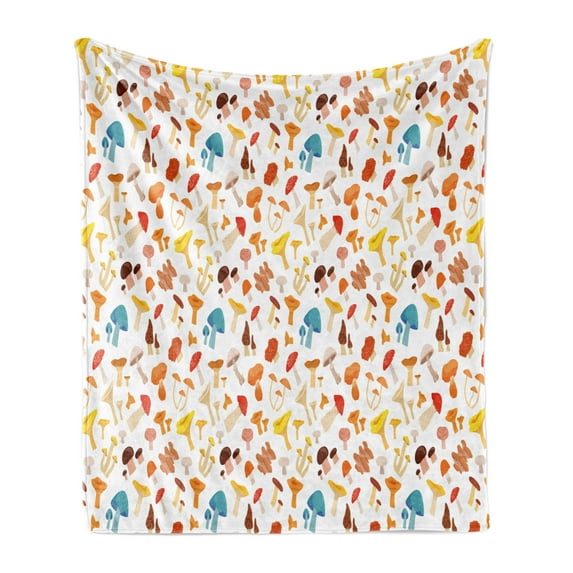 Mushroom Soft Flannel Fleece Throw Blanket, Colorful Cartoon Forest Toadstool Pattern Childish Kids Autumnal Nature Fungus, Cozy Plush for Indoor and Outdoor Use, 50" x 60", Multicolor, by Ambesonne