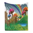 thumbnail image 1 of Mushroom Soft Flannel Fleece Throw Blanket, Countryside Sunny Playful Environment Foliage Rainbow Spring Scenery Kids Room, Cozy Plush for Indoor and Outdoor Use, 50" x 60", Multicolor, by Ambesonne, 1 of 5