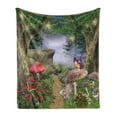 thumbnail image 1 of Mushroom Soft Flannel Fleece Throw Blanket, Enchanted Nature Pathway Butterflies Fairytale Landscape Rocks, Cozy Plush for Indoor and Outdoor Use, 50" x 60", Tan Green Red, by Ambesonne, 1 of 5
