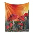 thumbnail image 1 of Mushroom Soft Flannel Fleece Throw Blanket, Mushrooms Magic Place Imaginary Clouds Clipart Leaves Poppies Spellbound, Cozy Plush for Indoor and Outdoor Use, 70" x 90", Orange Red Taupe, by Ambesonne, 1 of 5