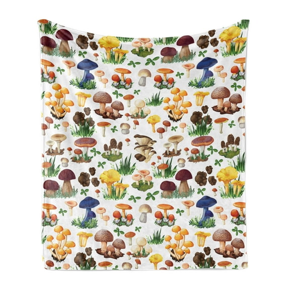 Mushroom Soft Flannel Fleece Throw Blanket, Pattern Types of Mushrooms Wild Species Natural Organic Food Garden Theme, Cozy Plush for Indoor and Outdoor Use, 60" x 80", Multicolor, by Ambesonne