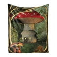 thumbnail image 1 of Mushroom Soft Flannel Fleece Throw Blanket, Shroom House in Enchanted Forest Ladybug and Snail Whimsical Tree, Cozy Plush for Indoor and Outdoor Use, 70" x 90", Red Pale Coffee Green, by Ambesonne, 1 of 5
