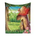 thumbnail image 1 of Mushroom Soft Flannel Fleece Throw Blanket, Shroom House Land Mountain Daisies Surrounding Woods Mountain, Cozy Plush for Indoor and Outdoor Use, 50" x 70", Scarlet Pale Brown Green, by Ambesonne, 1 of 5
