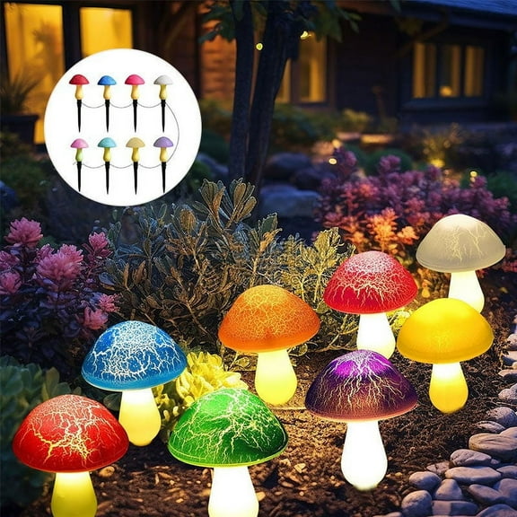 Mushroom Solar Lights Outdoor, Cute Garden Mushrooms Outdoor Decor Stake String Lightings Waterproof with 8 Lights for Outside Back Yard Lawn Flowerbed Gnome Decorations