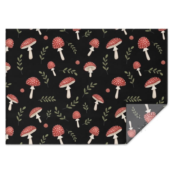Mushroom and Sprig Black Pattern Rectangle Tablecloth 60"x84 ...