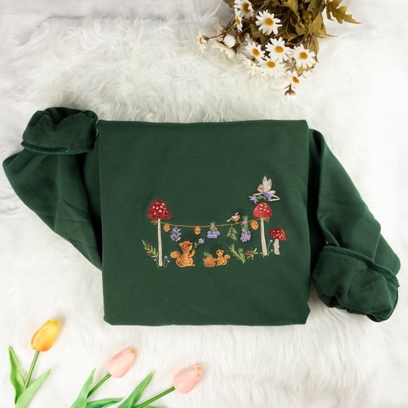 Mushroom Squirrel Embroidered Sweatshirt