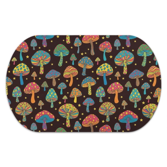 Mushroom and Star Black Pattern Diatomaceous Earth Bath Mat, Entryway ...