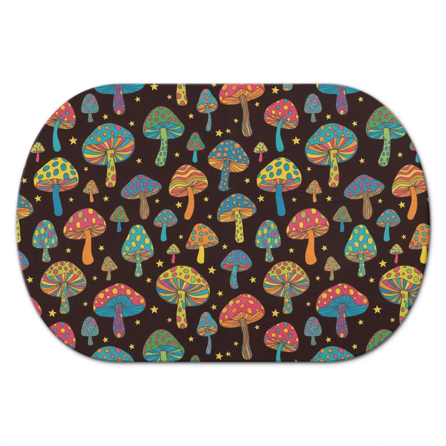 Mushroom and Star Black Pattern Diatomaceous Earth Bath Mat, Kitchen ...