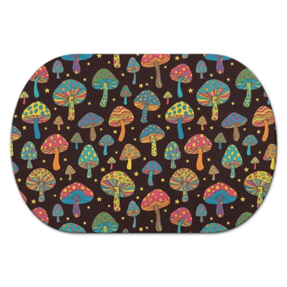 Mushroom and Star Black Pattern Diatomaceous Earth Bath Mat, Kitchen ...