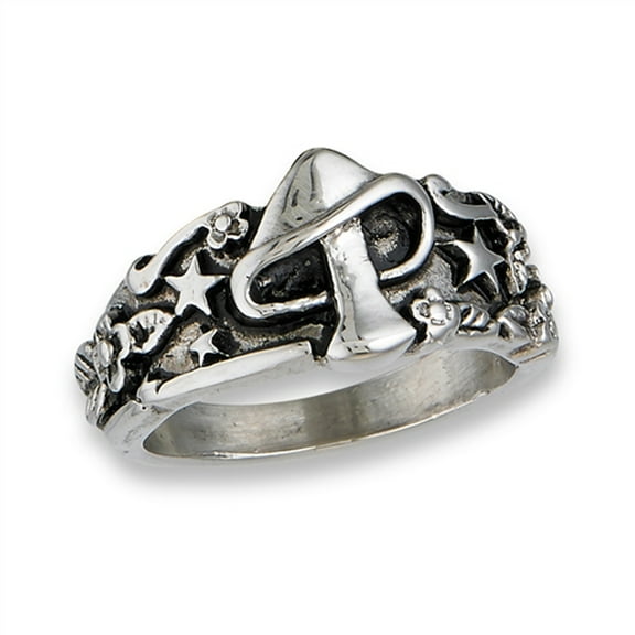 Mushroom Star Flower Mystic Ring Stainless Steel Leaf Band Gray Jewelry Female Male Unisex Size 6